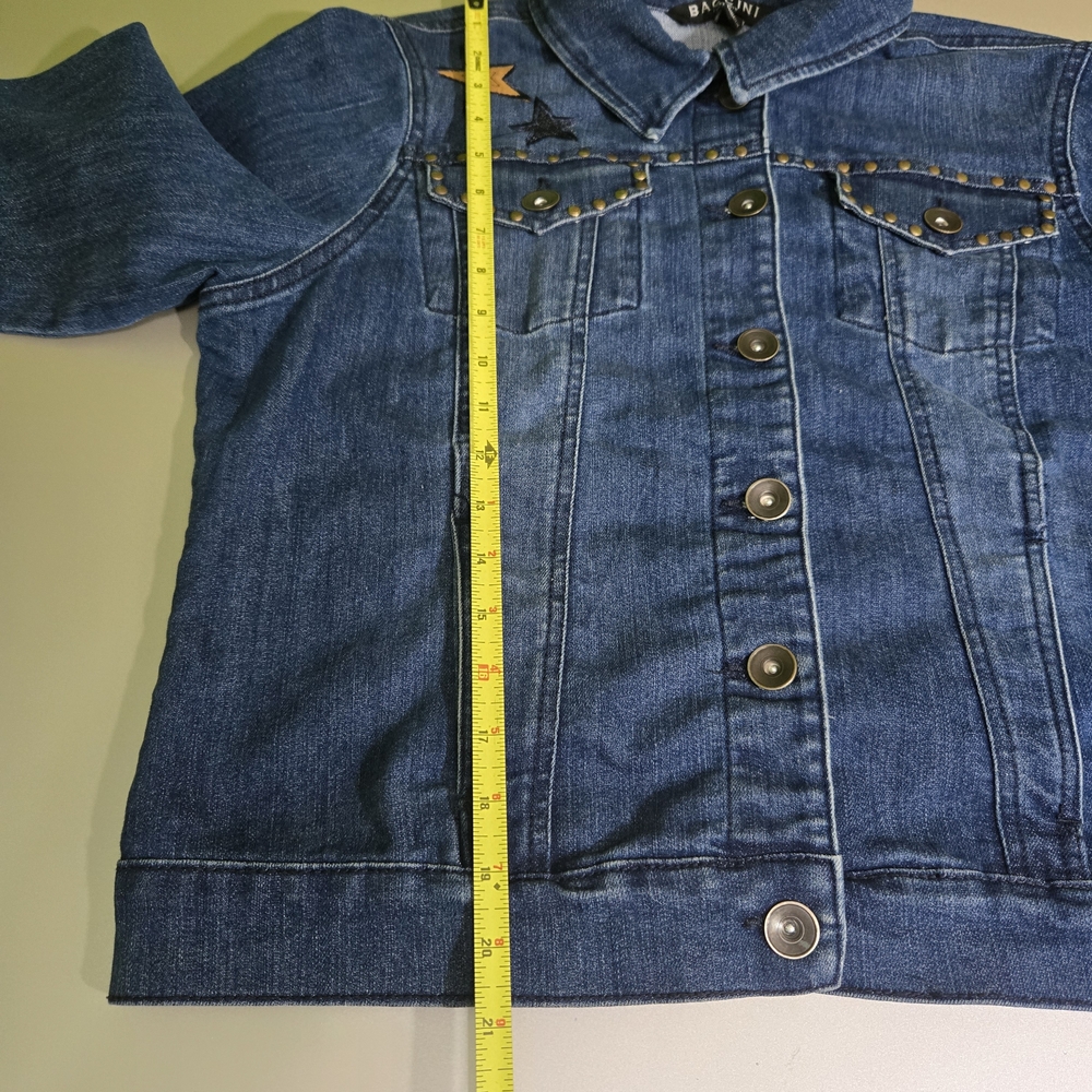 Baccini Denim Jacket Size L Star Patch Button Fro… - image 12